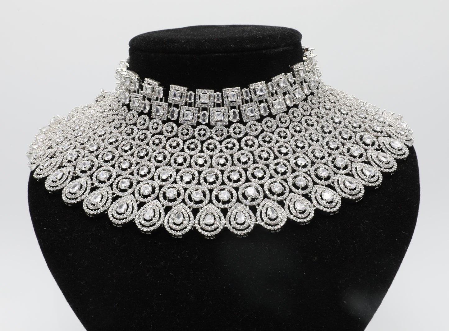 π White Bridal American Diamond Jewelry Set β Necklace, Earrings, Tikka & Ring β¨