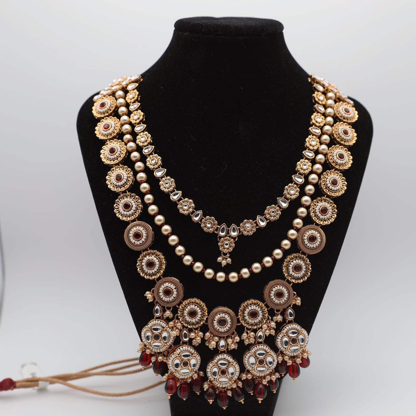 π Bridal Maroon Red Rajwadi Set β Necklace, Rajwadi Long Haar, Earrings with Sahara, Tikka, Sheesh Patti, Nath & Handpiece
