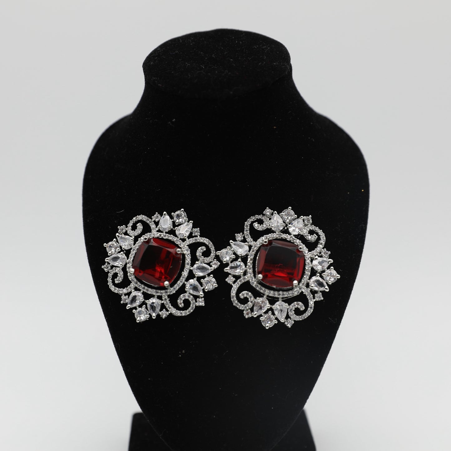 💎 Ruby American Diamond Long Necklace Set with Stud Earrings ✨