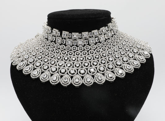 💎 White Bridal American Diamond Jewelry Set – Necklace, Earrings, Tikka & Ring ✨