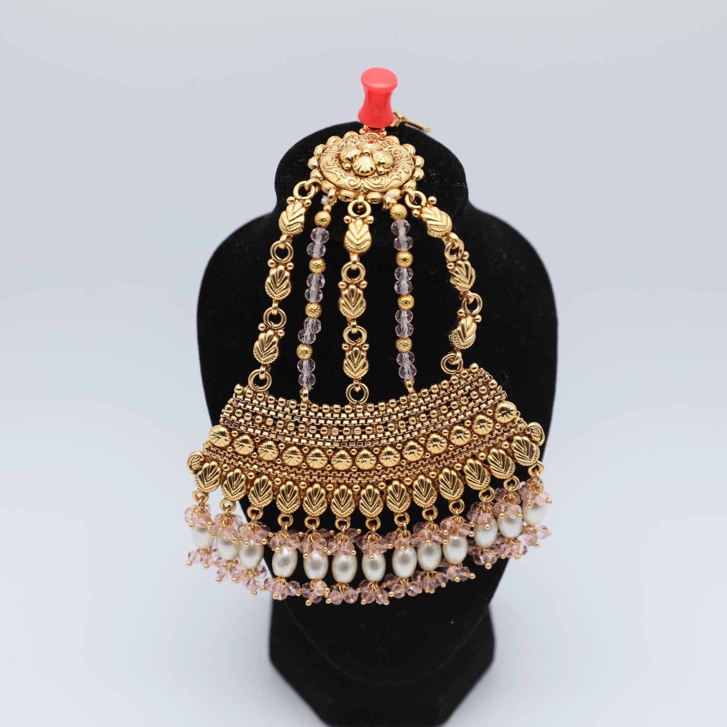 Pink Gold-Plated Necklace Set with Tikka – Necklace, Earrings & Tikka