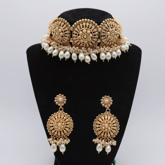 Gold Plated Set with White Pearls/Bead – Pure Gold Finish 🪙🤍✨