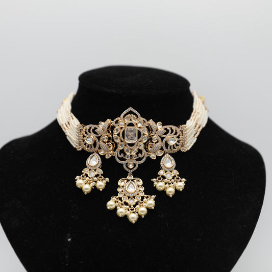 Moissanite Set – Premium with Tikka (👑 Gold, 💚 Green, 💖 Pink) 💎✨