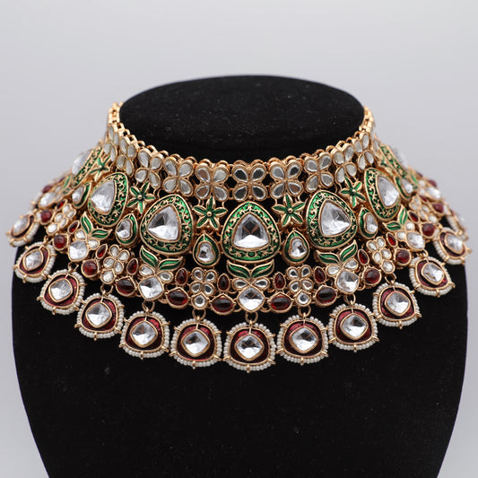 👑 Bridal Jewelry Set – Sheesh Patti with Tikka, Earrings with Sahara, Nath & 2 Rings