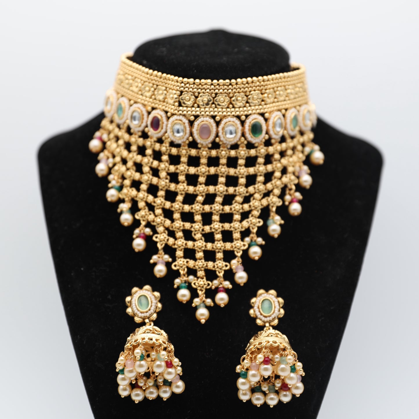 ✨ Gold-Plated Necklace Set – Main Necklace & Earrings (Multi Colors)