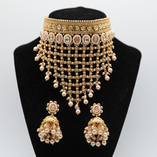✨ Gold-Plated Necklace Set – Main Necklace & Earrings (Multi Colors)