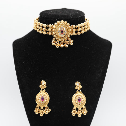 💛 Gold-Plated Necklace Set – Necklace & Earrings (Purple 💜 | Green 💚 | White 🤍)