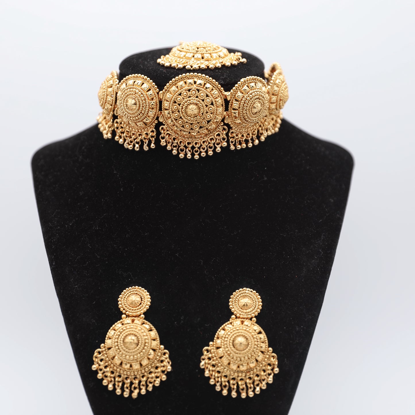 Gold-Plated Jewelry Set with Tikka – Necklace, Earrings & Tikka (Gold 💛 | Pink/Lavender 💜)