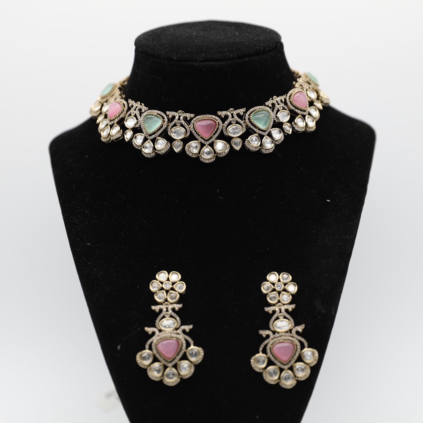 Moissanite Necklace & Earrings Set – Mint-Pink, White, Multi, Red, Pink, Blue 💎✨
