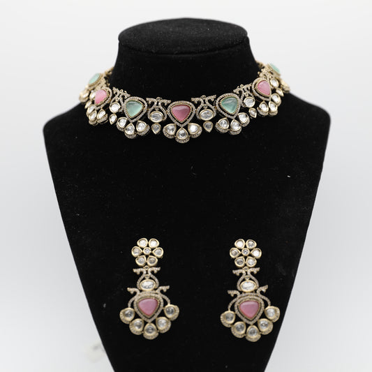 Moissanite Necklace & Earrings Set – Mint-Pink, White, Multi, Red, Pink, Blue 💎✨
