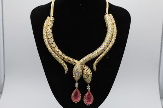 Moissanite Set – Super Crazy Snake Design 💎🐍✨ – Red, Ruby & Pink (No Tikka)