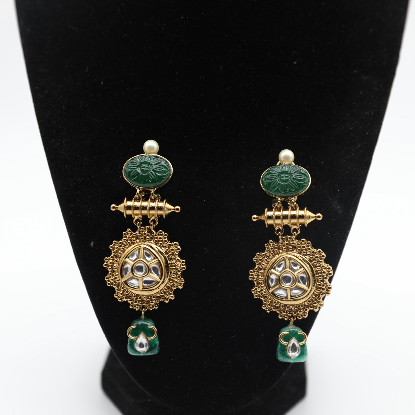 Long Kundan Set – Green & Mustard ✨ (With Earrings, No Tikka)