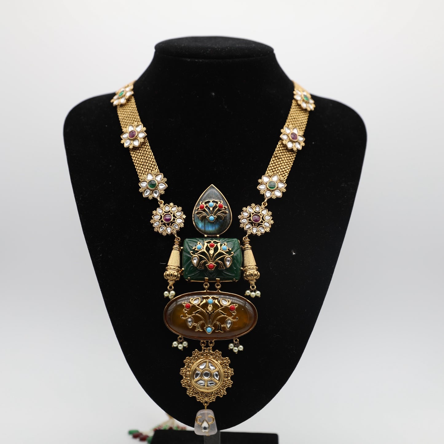 Long Kundan Set – Green & Mustard ✨ (With Earrings, No Tikka)