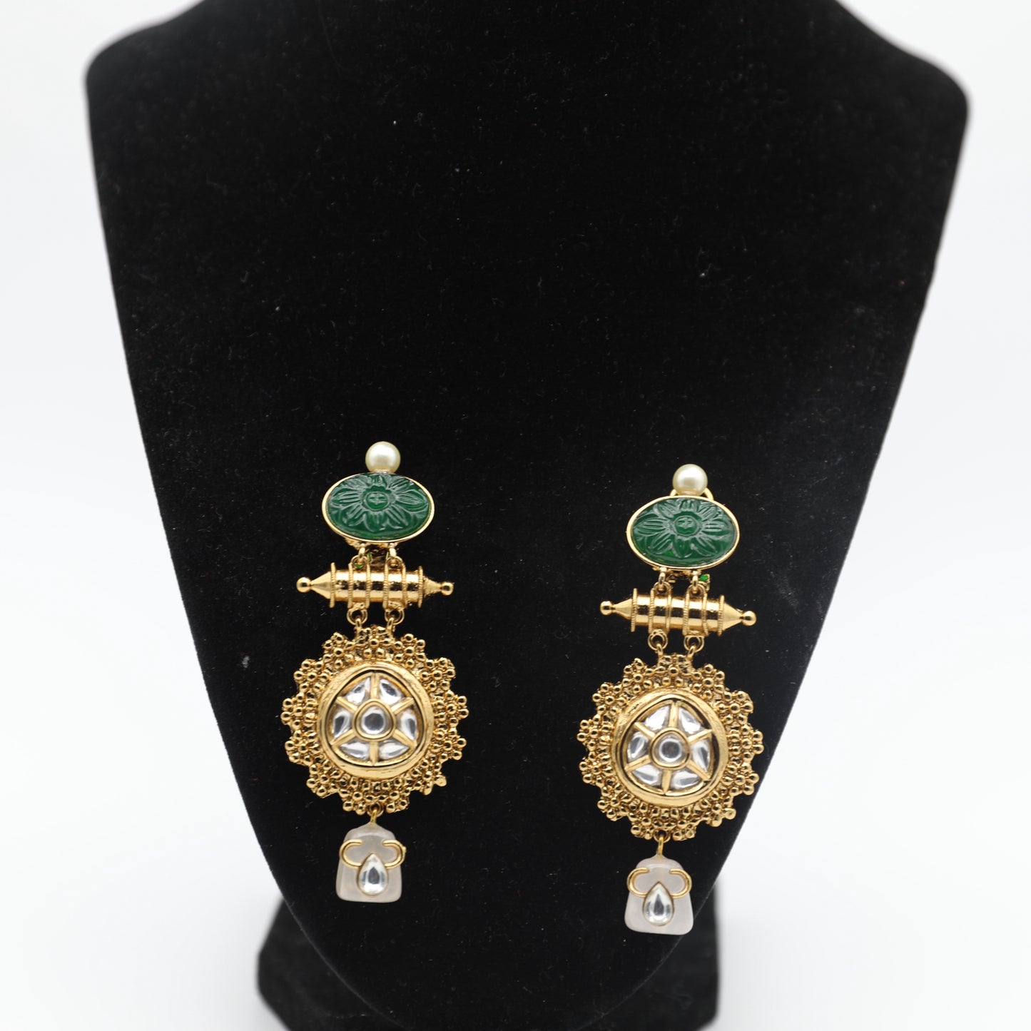 Long Kundan Set – Green & Mustard ✨ (With Earrings, No Tikka)