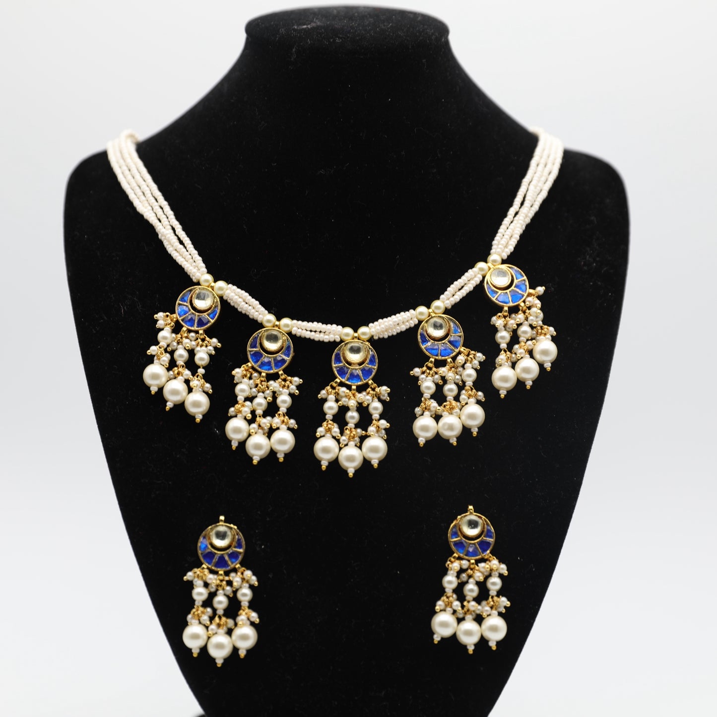 Kudan Jewelry Set – Dark Green, Light Blue & Blue – Necklace, Earrings & Pearls 💎✨