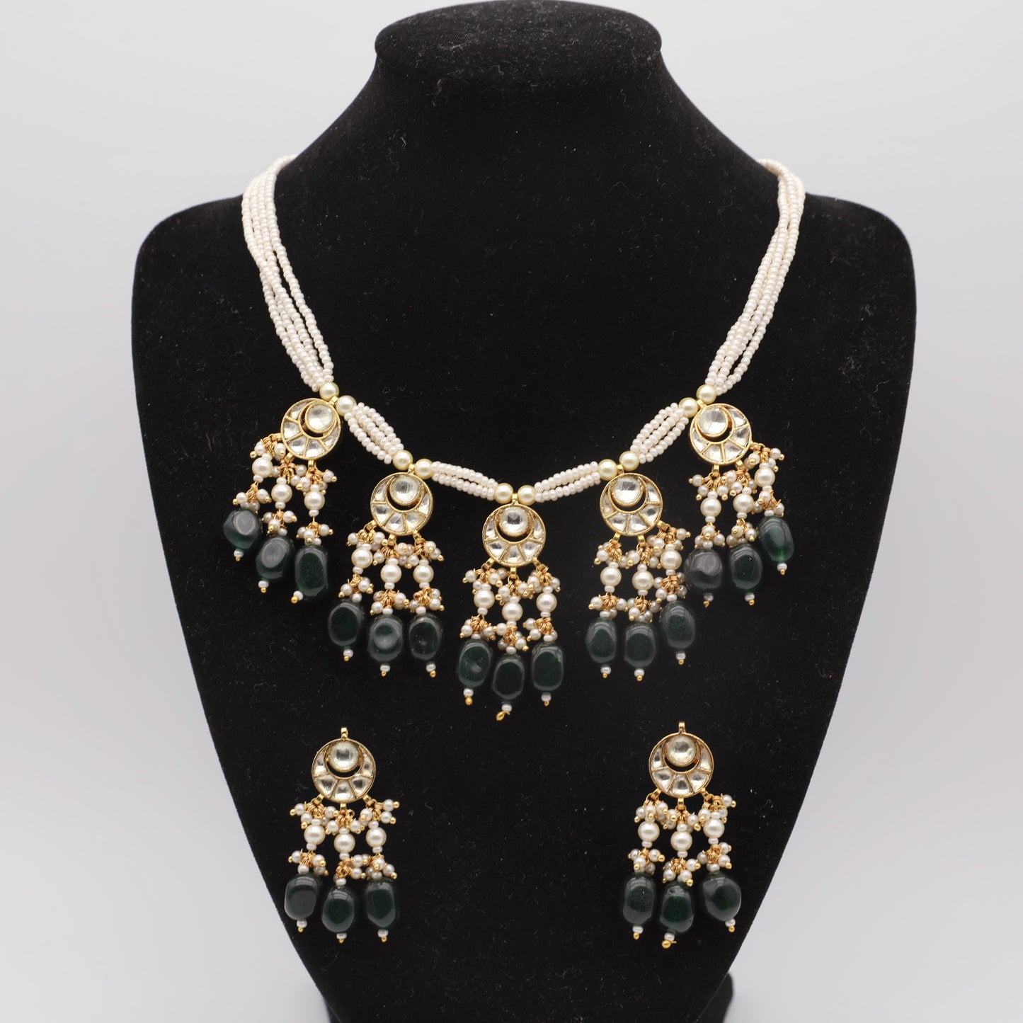 Kudan Jewelry Set – Dark Green, Light Blue & Blue – Necklace, Earrings & Pearls 💎✨